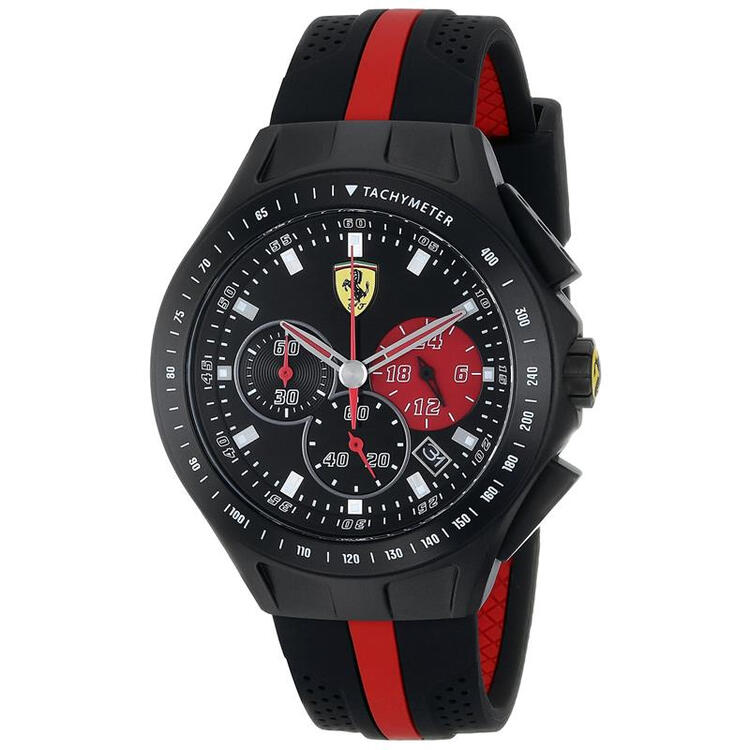 全球购法拉利(ferrari)男士石英机芯计时三眼硅胶带日期帅气赛车手表
