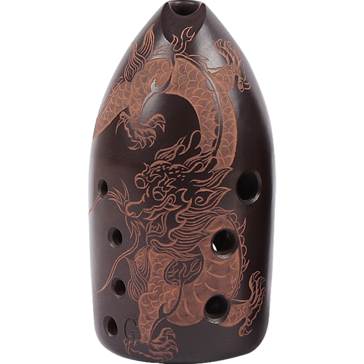 七星埙 双腔 九孔埙笔筒埙黑陶熏烧龙凤埙专业演奏陶埙 名族乐器 飞龙