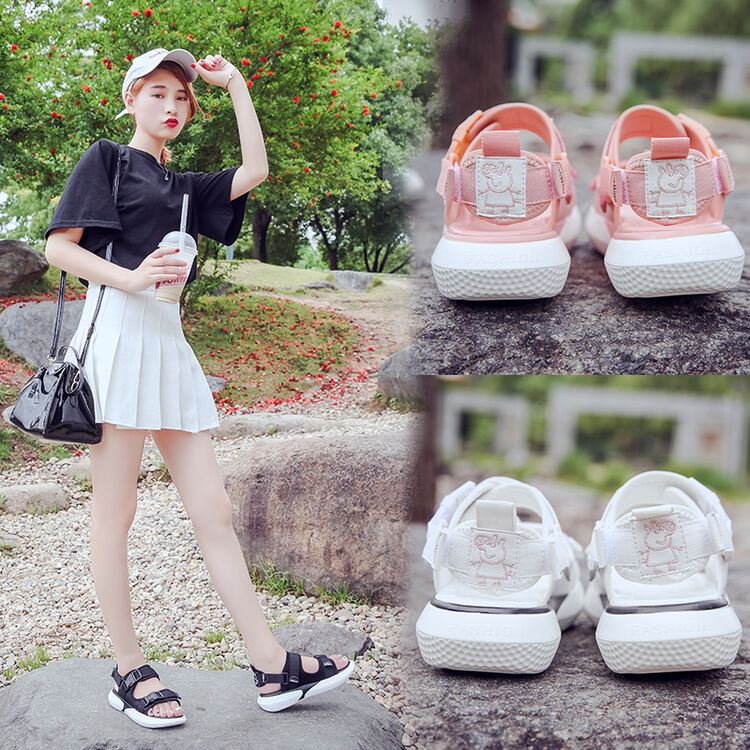 荣耀妃梵一鞋两穿夏天凉鞋女夏2018新款平底中学生复古简约潮百搭坡跟