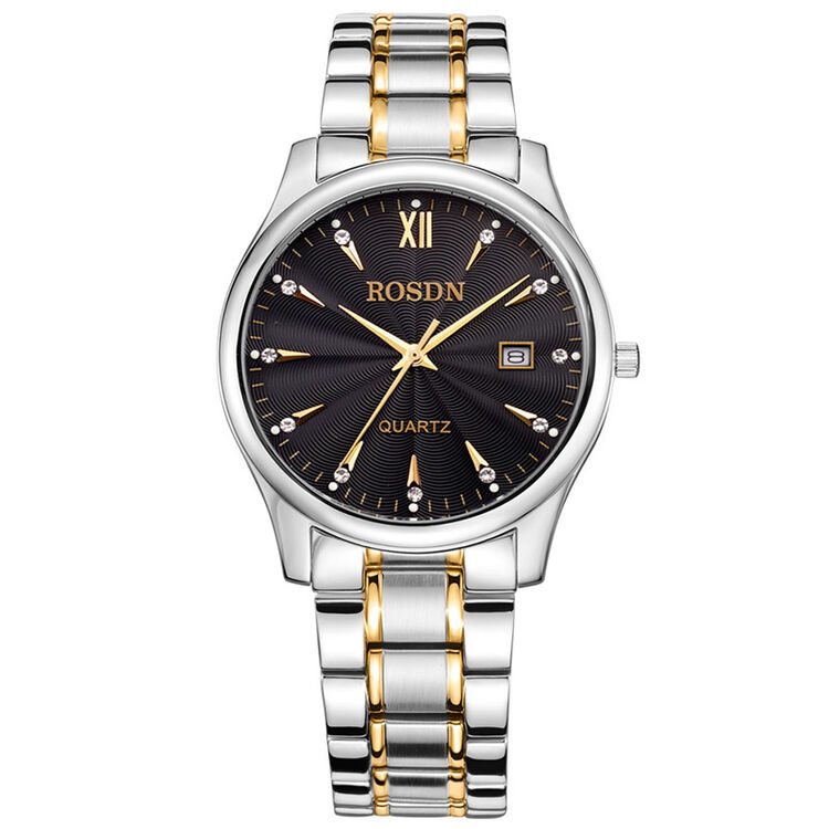 劳士顿(rosdn)手表 石英情侣表钟表男表黑盘钢带 g3053s-tab