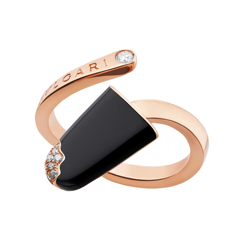 bvlgari宝格丽戒指18k玫瑰金镶钻缟玛瑙冰淇淋戒指新款雪糕状 黑玛瑙
