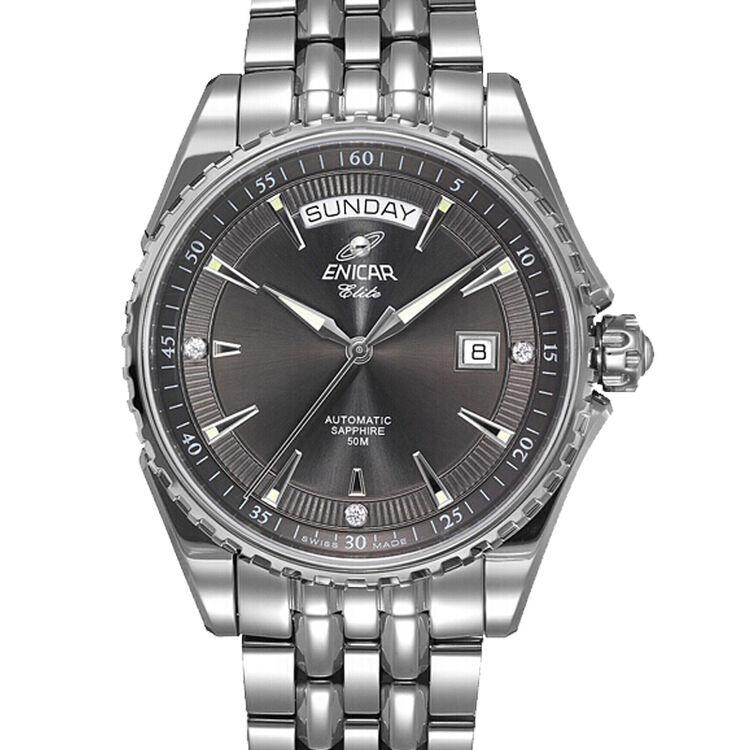 瑞士英纳格enicar男表原创系列白盘精钢表带自动机械表 黑色3169-51