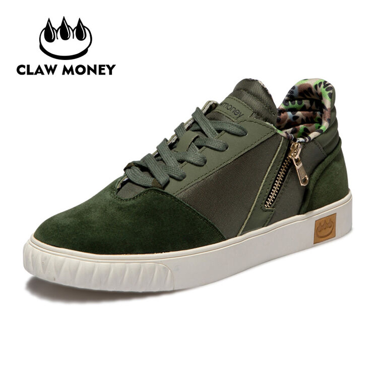 claw money男鞋透气真皮板鞋新品韩版休闲鞋时尚小黑鞋潮鞋男低帮平底
