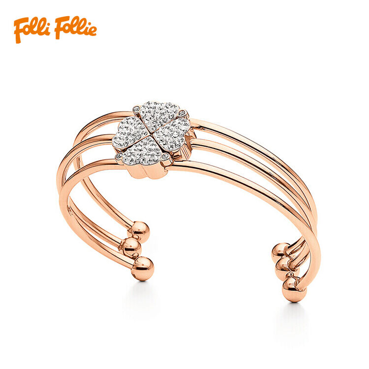 folli follie 芙丽芙丽 幸运四叶草开口三段手镯 玫瑰金色 3b0t041rc