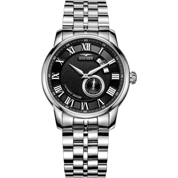 古尊(golgen)手表 商务休闲机械表 日历显示复古罗马刻度钢带男表手表