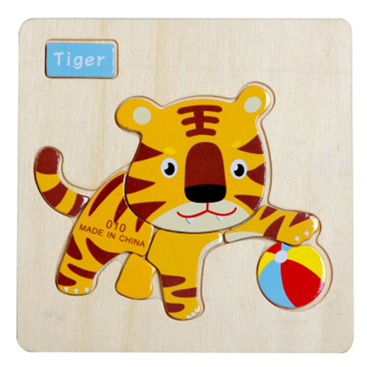 拼图3d立体木质动物宝宝儿童拼板地摊玩具1-2-3-6岁周岁半 010-老虎
