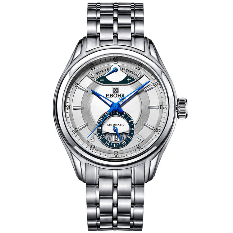 依波(ebohr)手表 飞驰系列多功能白面钢带机械男表钟表10940112