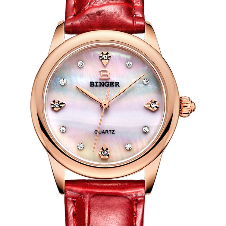 宾格binger手表女表女士手表石英表女式女款时尚水钻彩贝系列防水腕表