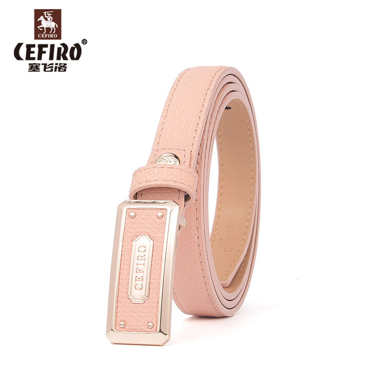 设计师款cefiro/塞飞洛新款女士扳扣腰带 百搭休闲糖果浅粉女士平滑扣