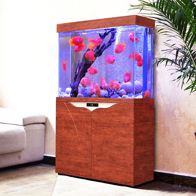 爱客eyckee鱼缸 超白玻璃 实木工艺下过滤免换水 生态金鱼缸 客厅办公