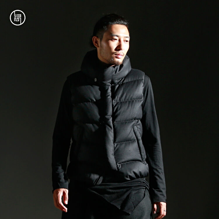 设计师品牌归心中国风男装 原创立领时尚羽绒马甲潮 黑色 l/175