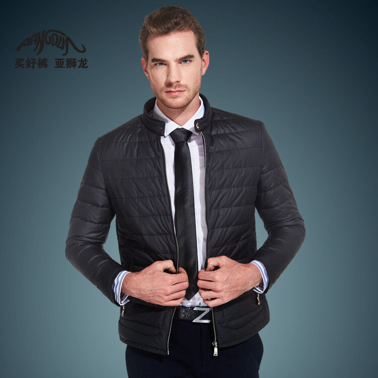 亚狮龙羽绒服男韩版轻薄款 修身立领保暖男装wt40023 黑色 s码