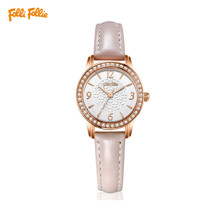 folli follie芙丽芙丽 女士灰色石英手表防水简约皮表带wf17b005sps