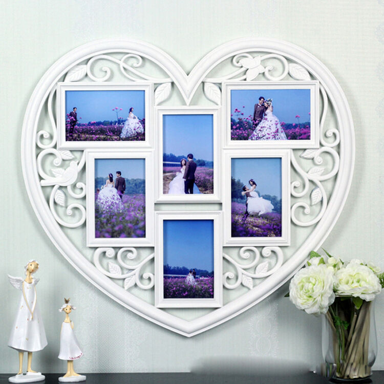 尤布乐 心形ps注塑创意组合照片墙 塑料连体影楼婚纱6寸雕花相框1