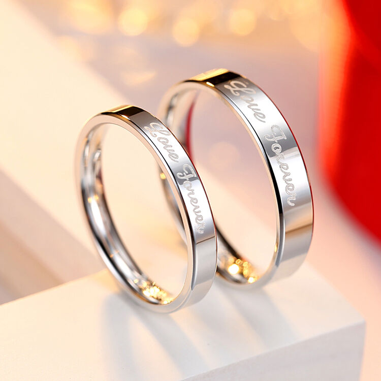 love forever 925银戒指情侣对戒日韩简约男女指环 一对免费刻字 一