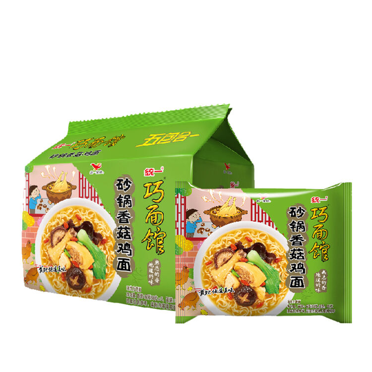 统一 巧面馆 方便面 香菇砂锅鸡面 98g袋面*5袋 五连包