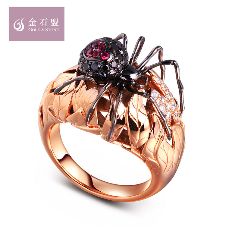 金石盟设计师款18k金钻石红宝石戒指蜘蛛造型秋织系列时尚大牌感