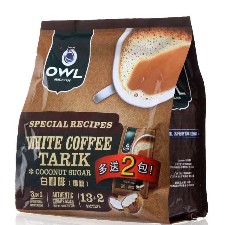 新加坡进口owl猫头鹰白咖啡 三合一速溶咖啡600g 椰糖味