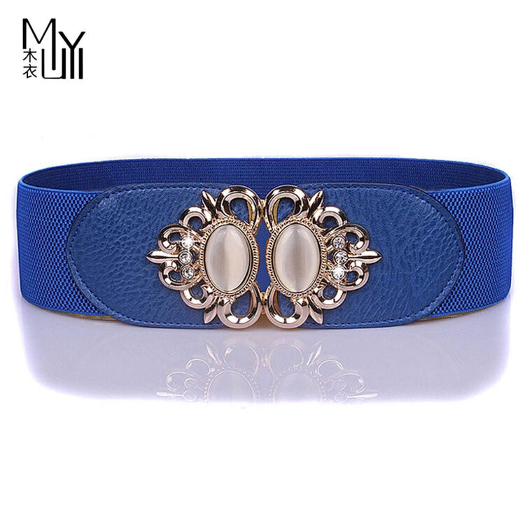 木衣女士松紧宽腰封百搭金属花朵女式装饰腰带 p2065 蓝色 其他