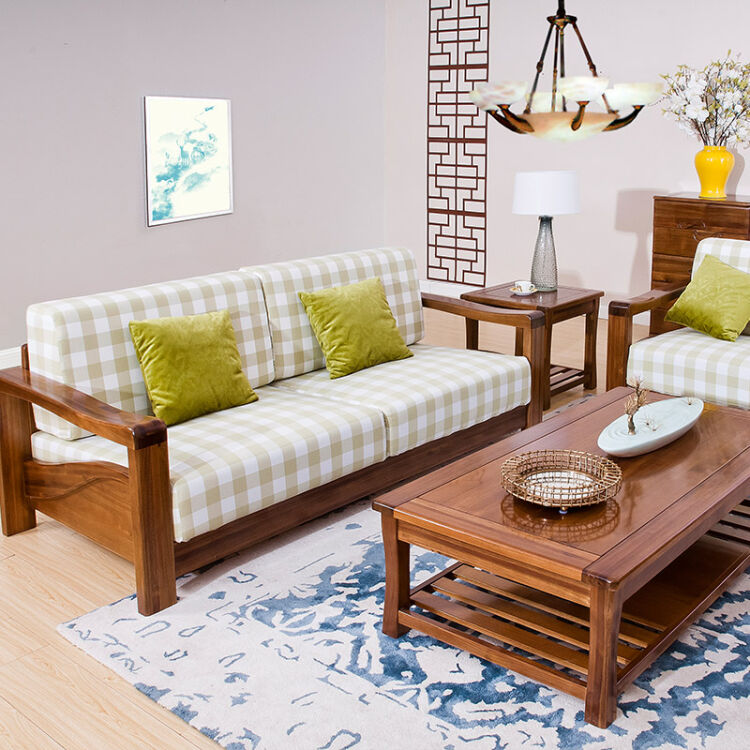 新中式组合沙发小户型 现代简约单双三人沙发 客厅沙发 实木家具 单人