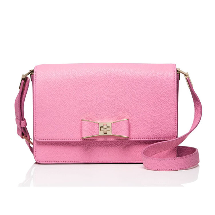 spade)甜美可爱女生淡粉色鹅卵石皮革蝴蝶结单肩包斜挎包 玫瑰红色