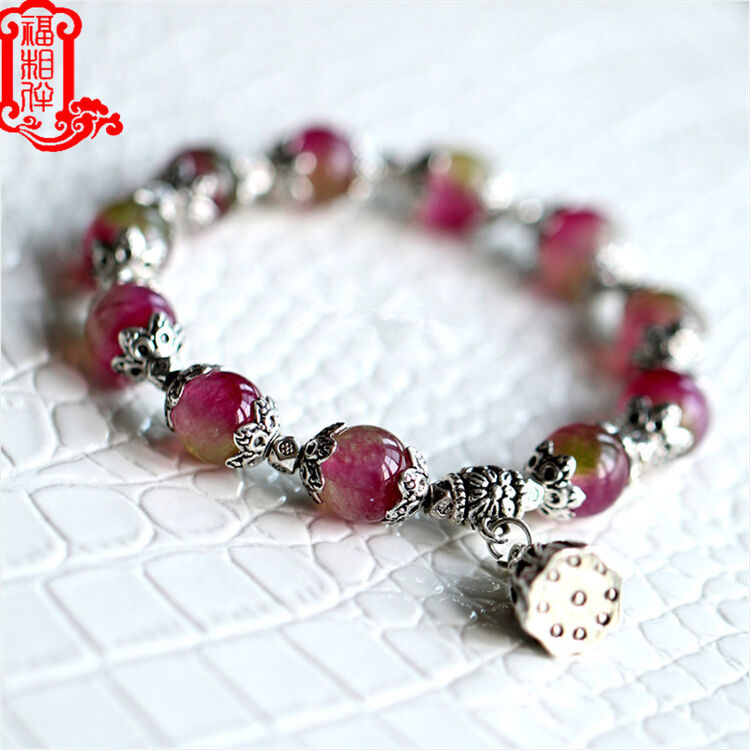 福相伴 西瓜晶手链 西瓜玉髓水晶手链 女款手串 珠子 10毫米