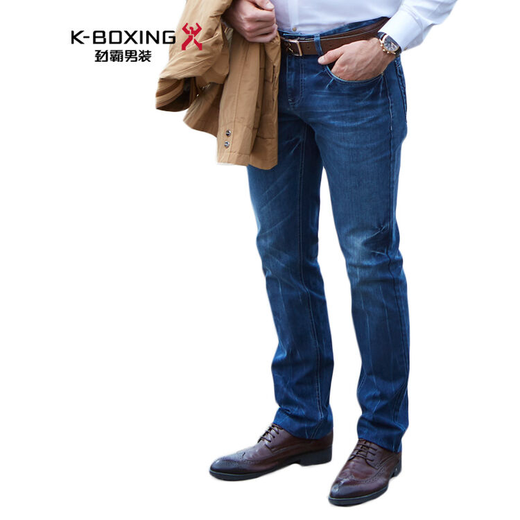 劲霸男装k-boxing 男士牛仔裤秋季修身商务休闲磨白牛仔裤男 |fqry