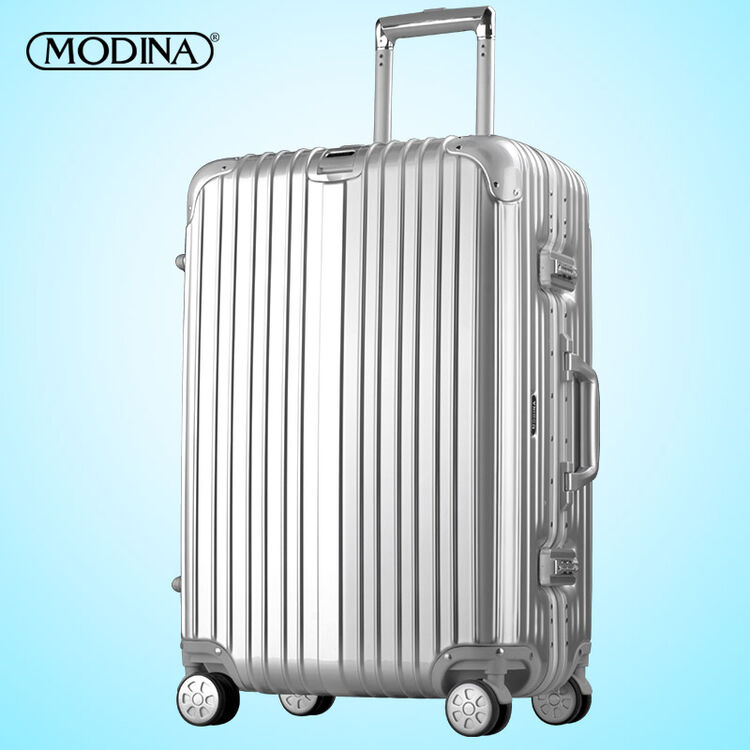 旅行箱 行李箱 男女 铝框 摩迪纳 拉杆箱万向轮 金属银(铝框款) 20