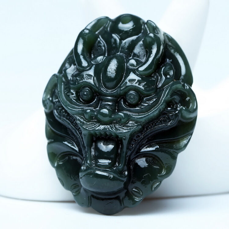 润艺 和田玉龙头吊坠 玉器玉石虎头玉佩 男女款青玉生肖挂件 龙头