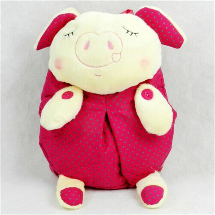 超萌韩版棉布毛绒笑脸猪书包 可爱卡通幼儿园宝宝双肩包 男女 粉色