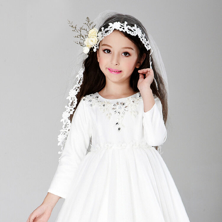 小风车女童长头纱韩版花童花环儿童发饰白色公主婚纱头饰双层头纱女
