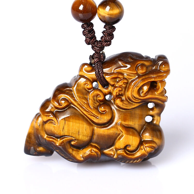 永贵开光虎睛石貔貅吊坠 黄虎眼石双面精雕一步登天貔貅挂件挂坠 男女
