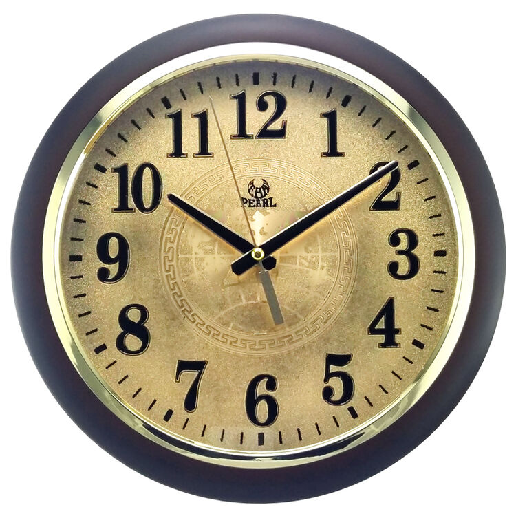 明珠星 pearl 静音扫描石英圆形挂钟jq 棕色