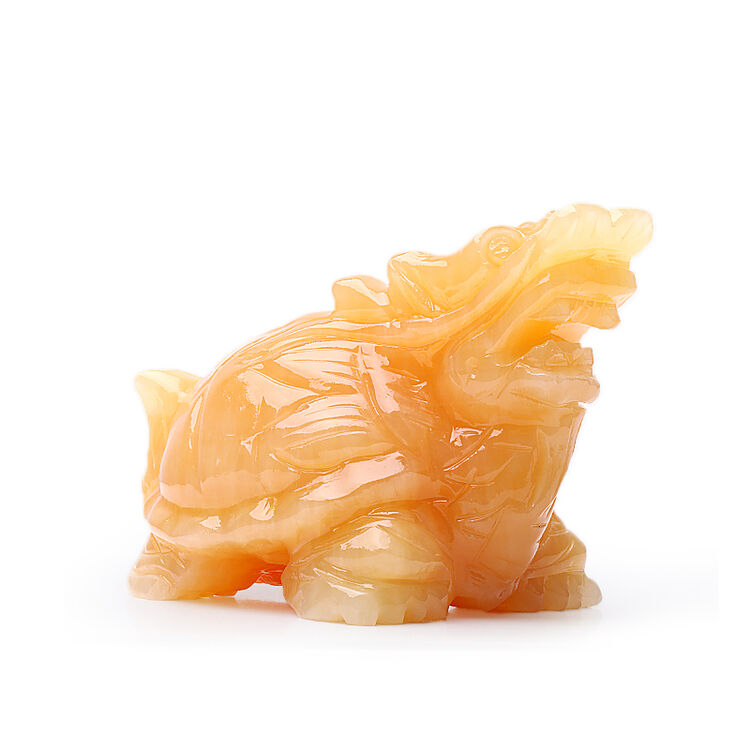 千福瑞 招财龙龟风水摆件工艺品 天然黄玉石 办公室