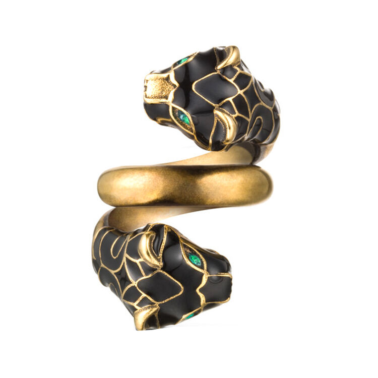 古驰(gucci)女士黑色珐琅镶嵌 虎头 做旧金属戒指402269 i1635 8467
