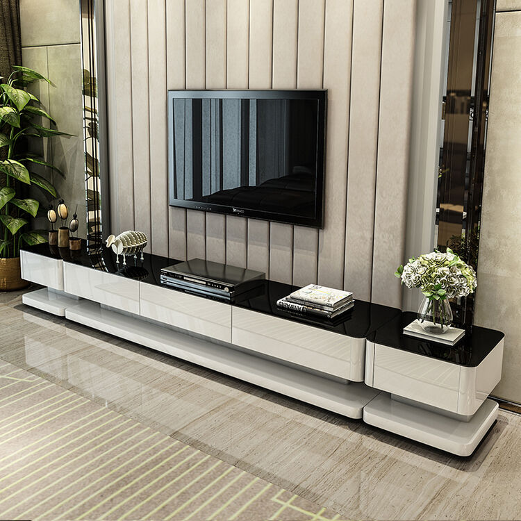 木祺家 客厅现代简约双层白色钢琴烤漆黑色钢化玻璃电视柜 1.
