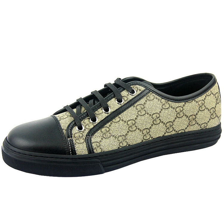 古驰gucci男鞋黑色双g配皮系带休闲鞋309462 ahn10 9793 41.