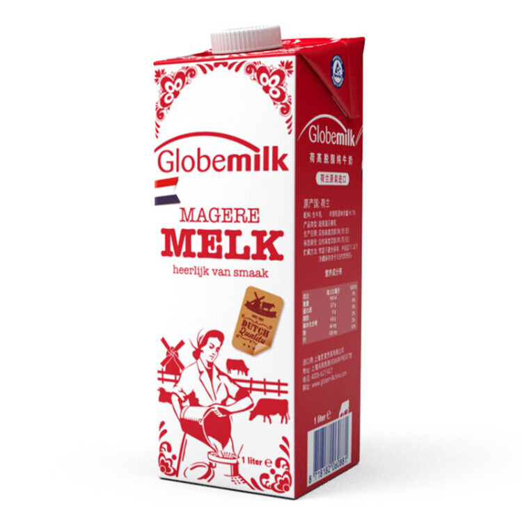 荷高（Globemilk）荷蘭原裝進(jìn)口 3.8g優(yōu)乳蛋白脫脂純牛奶 1L*6 年貨送禮 高鈣0脂肪 菜管家商品