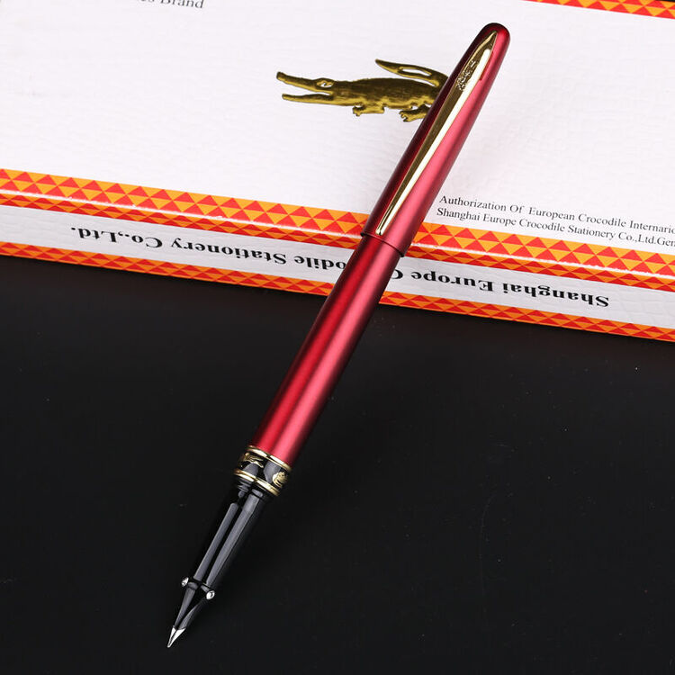 欧鳄aymoy鳄鱼钢笔215特细男女学生用练字财务专用ef尖038mm磨砂红