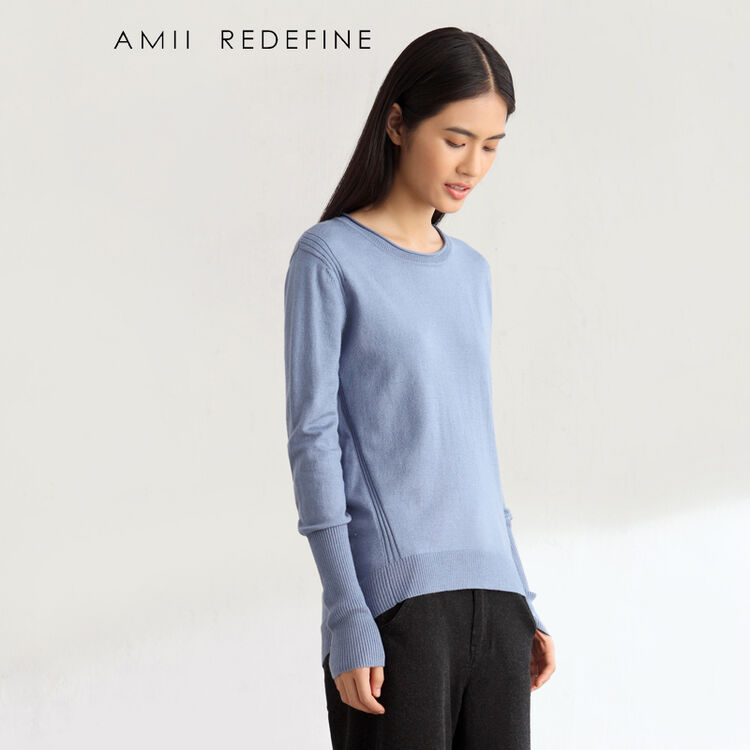 2015秋羊毛毛衣女套头圆领文艺大码打底针织衫61440721 淡灰蓝 l