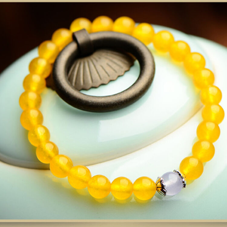 玉相融 黄玉髓佛珠手链单圈饰品 净手围约14厘米