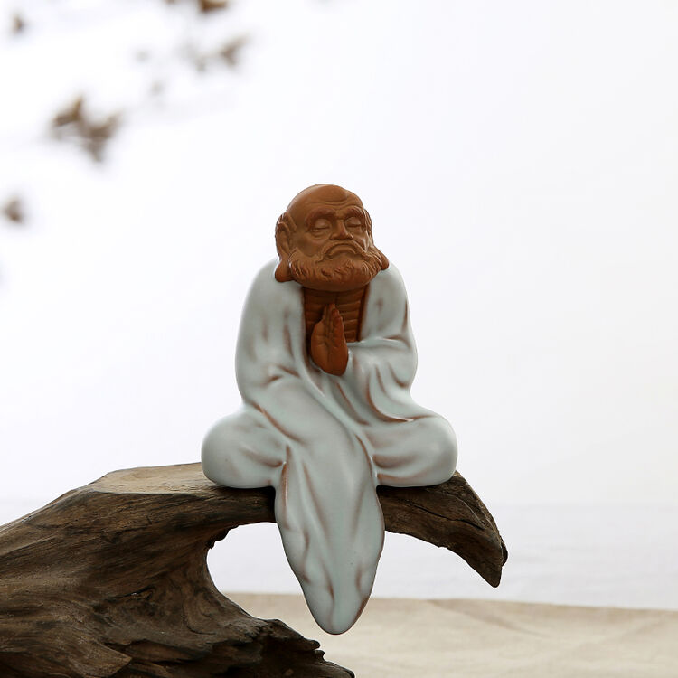 徐健 开片茶宠陶瓷工艺品家居摆茶艺摆件达摩悟禅 垂衣达摩-01款汝窑