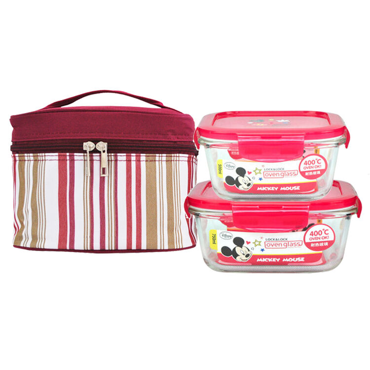 乐扣乐扣(lock&lock) 玻璃保鲜盒两件套耐热玻璃饭盒便当盒 微波炉