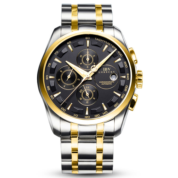 路宝(ibv)手表多功能男士手表 皮表带三眼运动全自动机械男表 8659 间