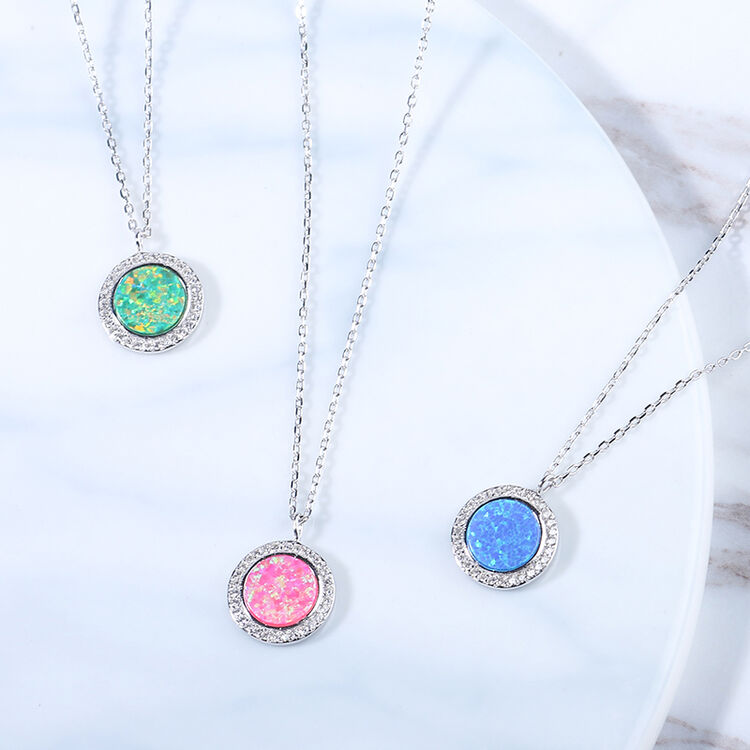 品范儿 925银首饰女士简约镶水钻三色项链颈链脖链 粉红色