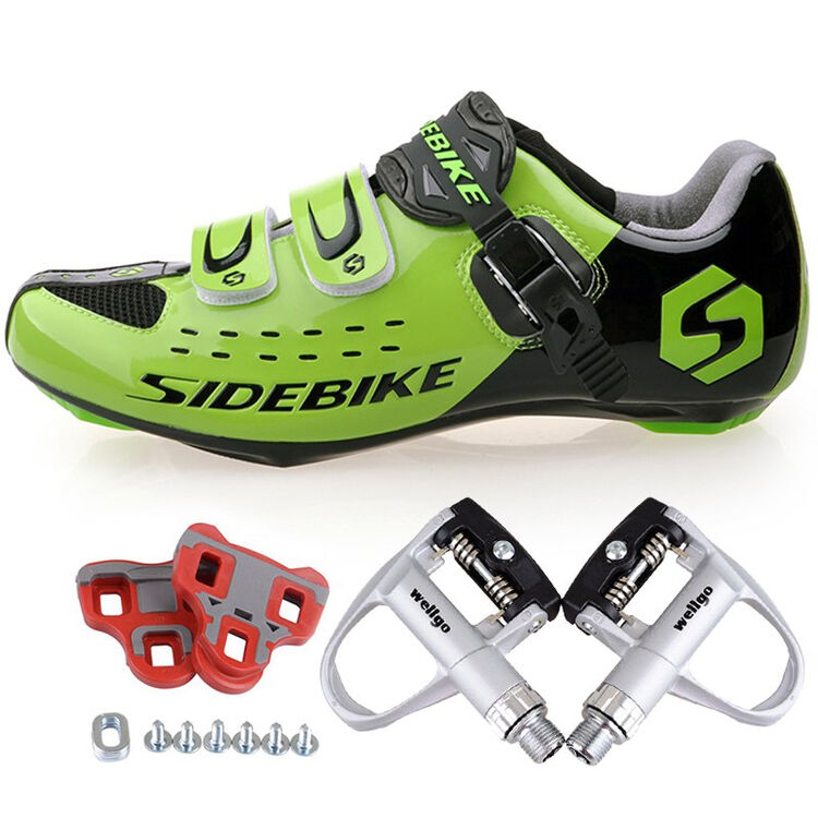 骑行鞋公路自行车锁鞋男女专业竞技骑行装备 黑绿 锁踏银 42