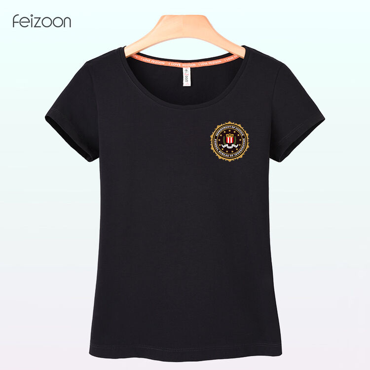 非众户外跑步休闲运动t恤女 欧美胸标印花淑女气质纯棉短袖夏宽松