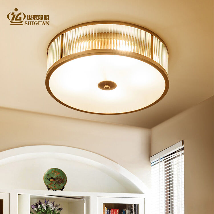 世冠 美式全铜灯吸顶灯 简约客厅餐厅卧室灯玄关灯圆形书房灯具 xd19