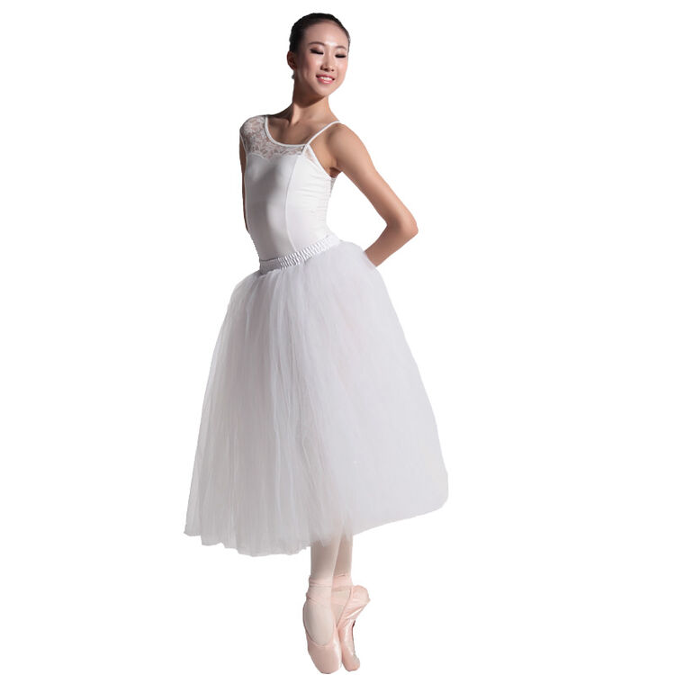 柏屋 芭蕾跳舞裙长纱裙芭蕾舞网纱蓬蓬裙天鹅湖演出纱裙 白色 均码