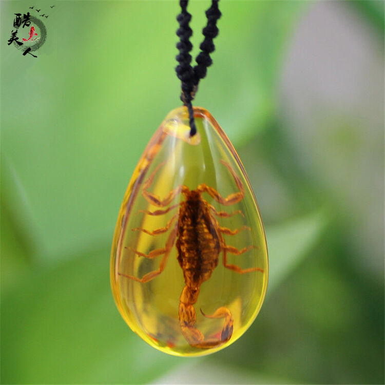 酷美人 仿琥珀蝎子项链吊坠男人饰品